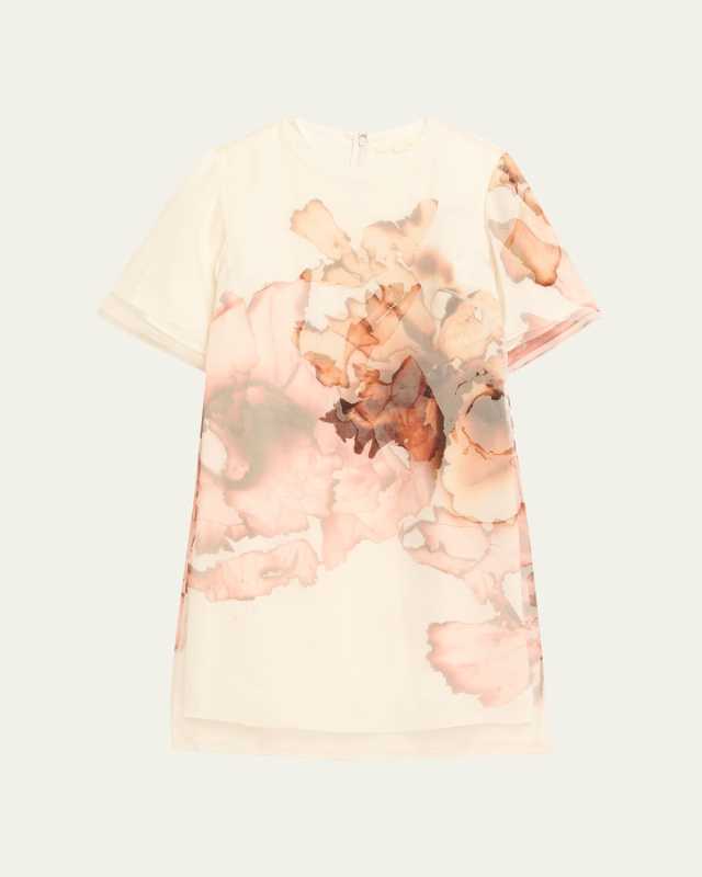 Abstract-Print Silk Organza Mini Shift Dress